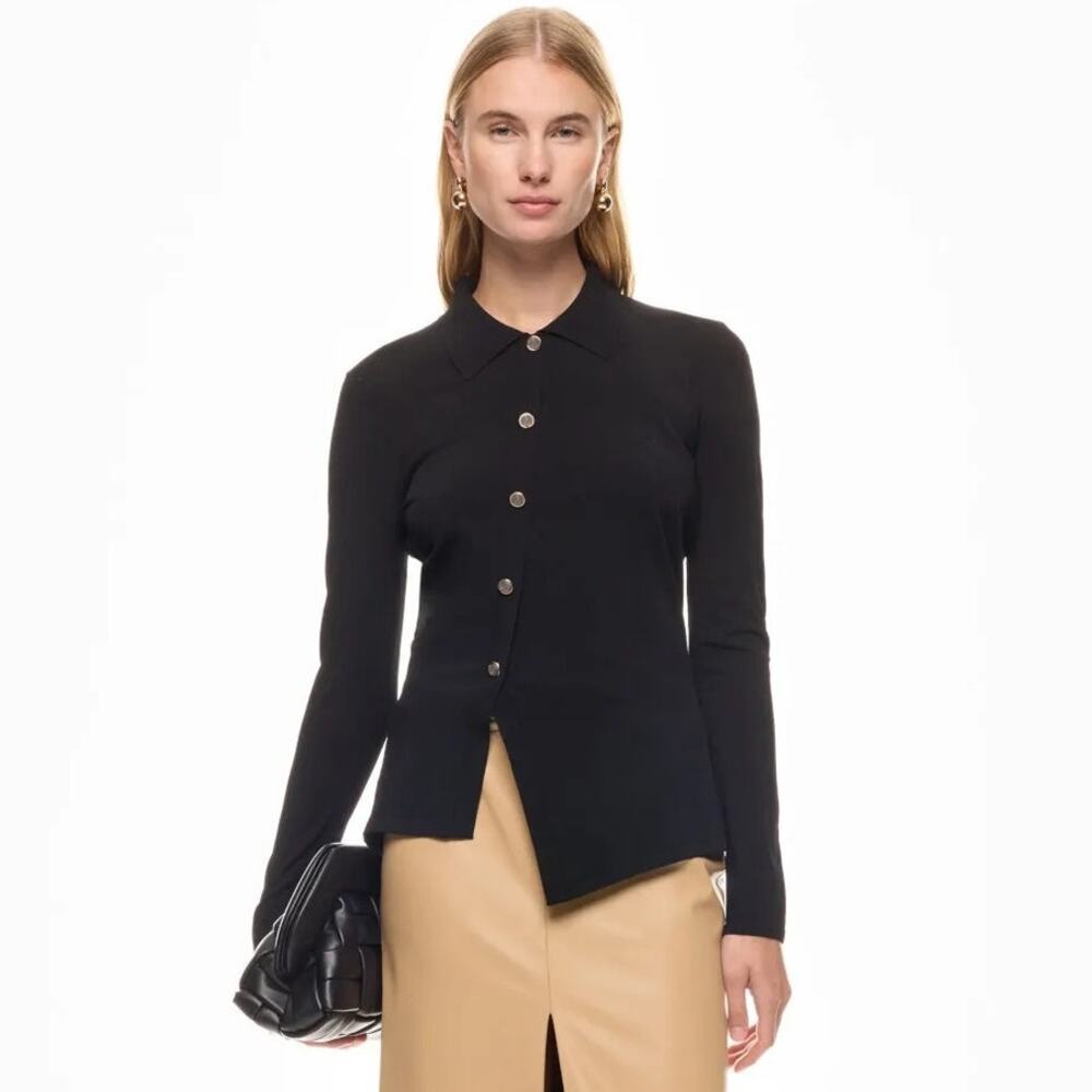 Tanya Taylor Levine Top Knit Long Sleeve Asymmetrical Cardigan Sweater Black L